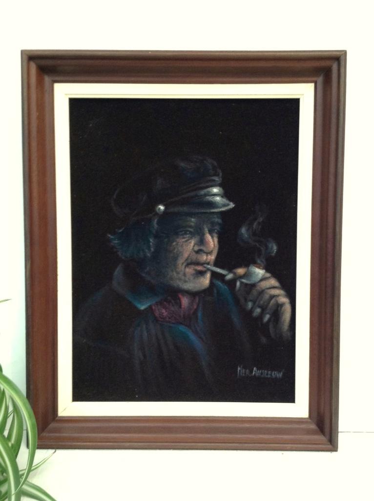 Portrait de pêcheur sur velours noir - Herman Anseeuw, Antiquités & Art, Art | Peinture | Classique, Enlèvement ou Envoi, Réaliste