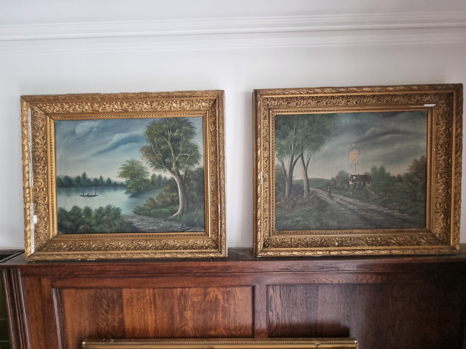 2 oude „L. HENRY” schilderijen + lijsten (60,00€ voor 2), Ophalen
