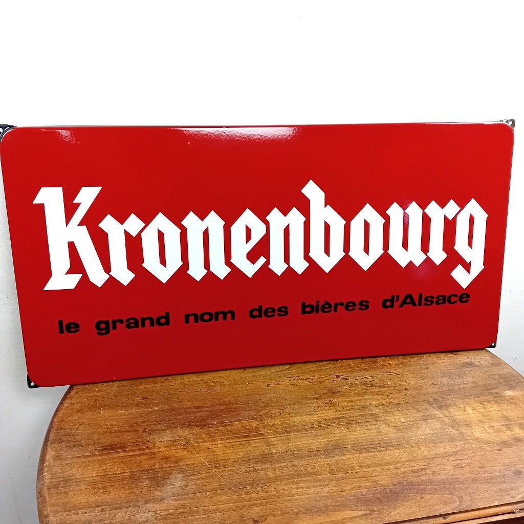 Grande enseigne publicitaire émaillée Bière Kronenbourg, Enlèvement, Comme neuf, Panneau publicitaire