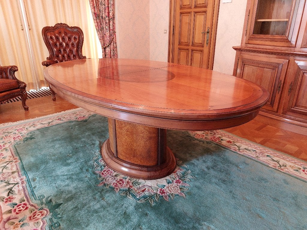 Massief houten tafel en 6 stoelen (Lerouge), Ophalen, Zo goed als nieuw