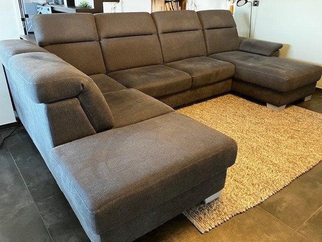 Grote hoekbank van antracietgrijze stof, Ophalen, Gebruikt, Hoekbank, 300 cm of meer