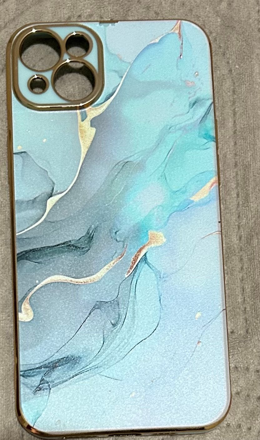 iPhone 14 Plus hoesje – turquoise marmer met gouden rand, Télécoms, Téléphonie mobile | Housses, Coques & Façades | Apple iPhone
