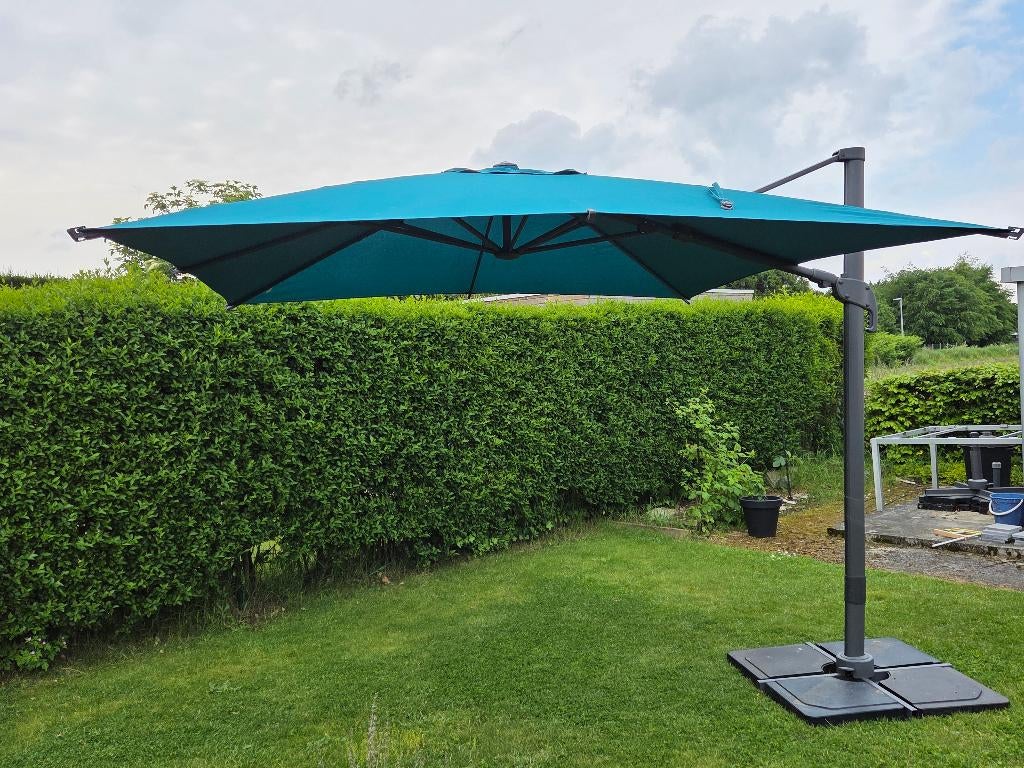 Parasol Hesperide avec pied et dalles béton, Tuin en Terras, Parasols, Ophalen, Verstelbaar, 2 tot 3 meter, Zo goed als nieuw