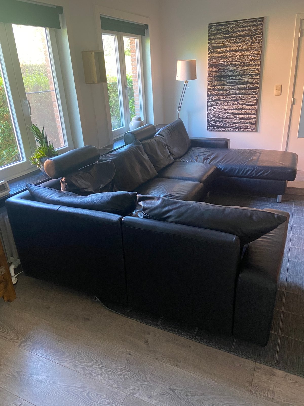 Canapé Stressless cuir noir en U, Ophalen, Gebruikt, Minder dan 75 cm, 150 tot 200 cm
