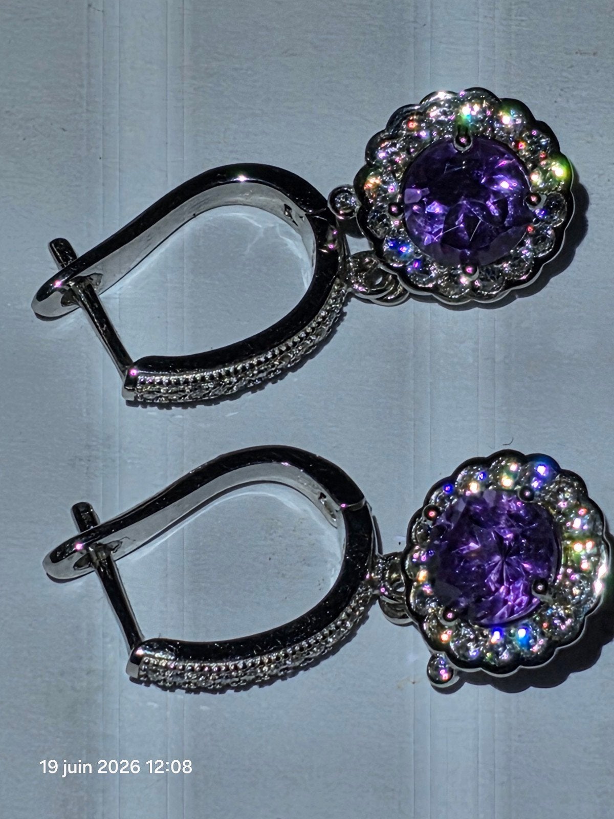 Boucles d'oreilles en argent massif avec améthyste naturelle, Neuf, Enlèvement, Avec pierre précieuse, Violet