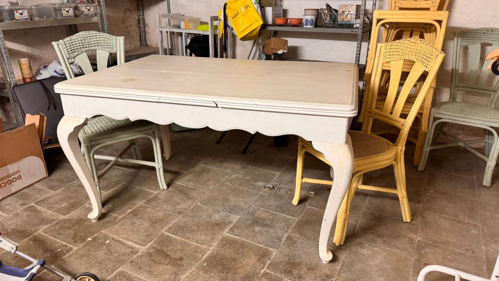 Table en bois extensible avec 6 chaises bambu, Jardin & Terrasse, Enlèvement, Comme neuf, Bois
