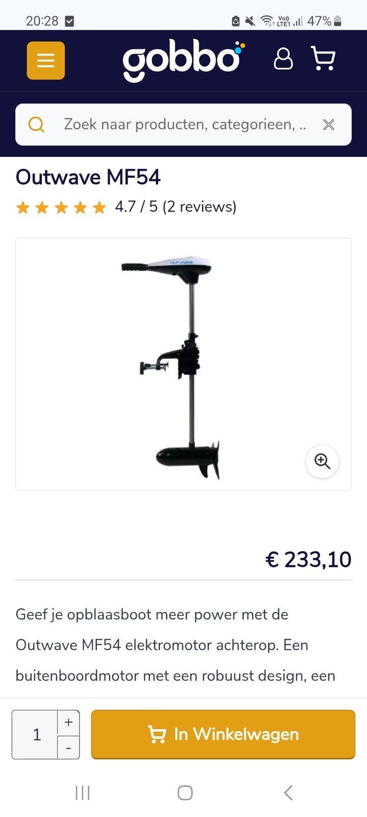 Outwave MF54 elektrische buitenboordmotor, Sports nautiques & Bateaux, Canots pneumatiques, Enlèvement, Électrique, Moteur hors-bord