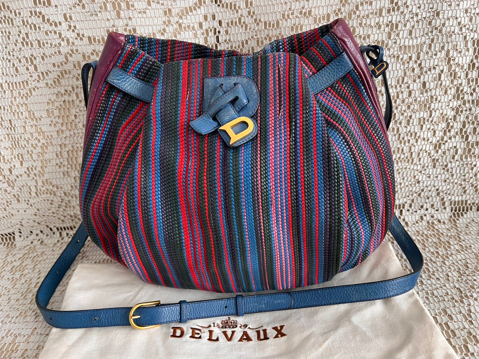 Sac bandoulière DELVAUX cuir tressé multicolore, Enlèvement ou Envoi, Comme neuf, Cuir