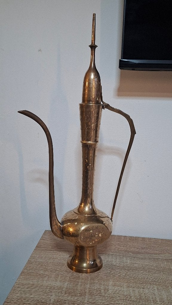 Aftaba (aiguière) ancien en laiton gravé 47cm vintage, Enlèvement