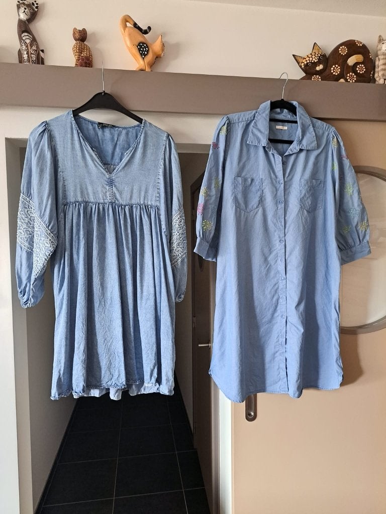 Norah en/of Senso, spijkerjurk met borduursel mt 44/46, Enlèvement ou Envoi, Taille 42/44 (L), Blanc