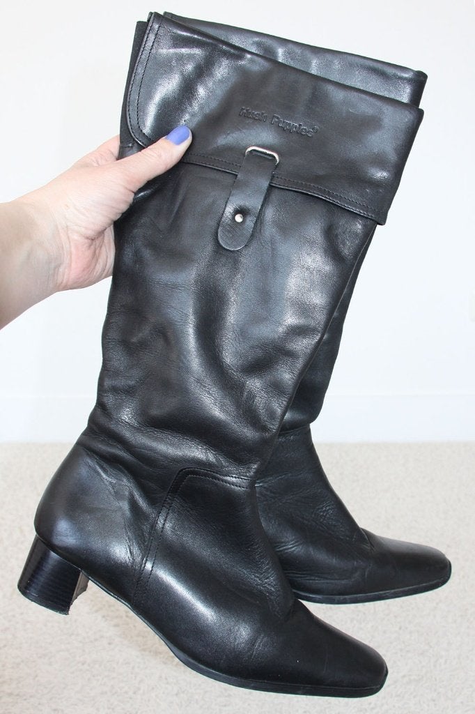 Zeer Mooie Leren Hush Puppies Laarzen - 30 (Maat 40) € 55,-, Hoge laarzen, Verzenden, Zwart, Zo goed als nieuw