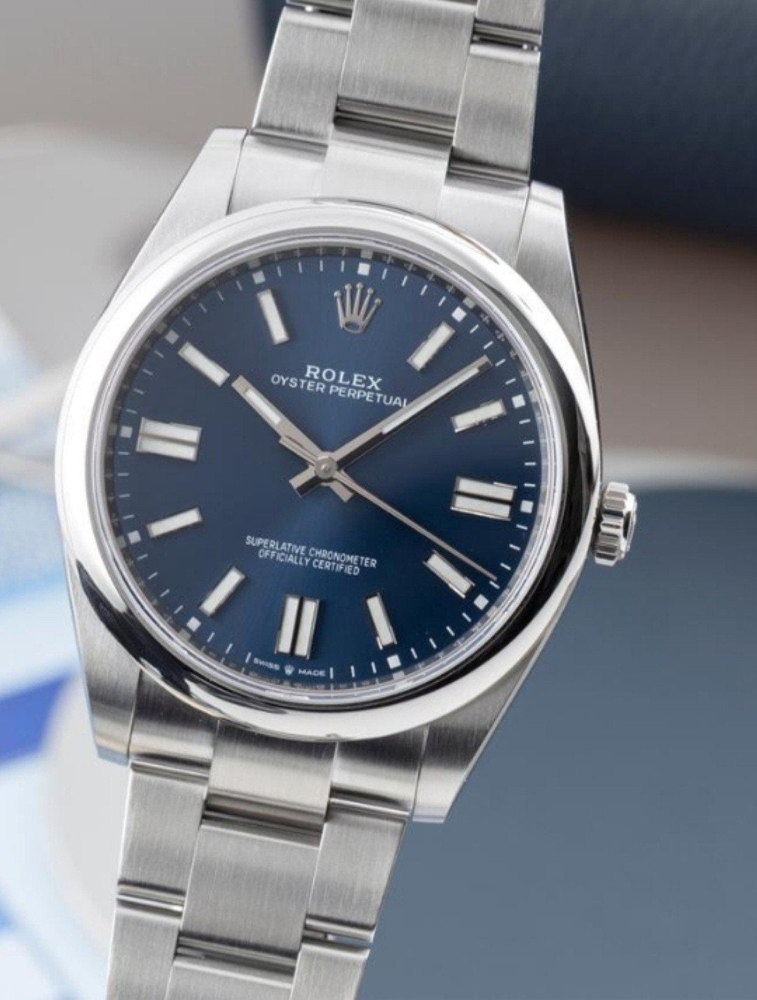 Rolex Oyster Perpetual 41 mm, Handtassen en Accessoires, Ophalen, Zo goed als nieuw, Blauw, Jongen