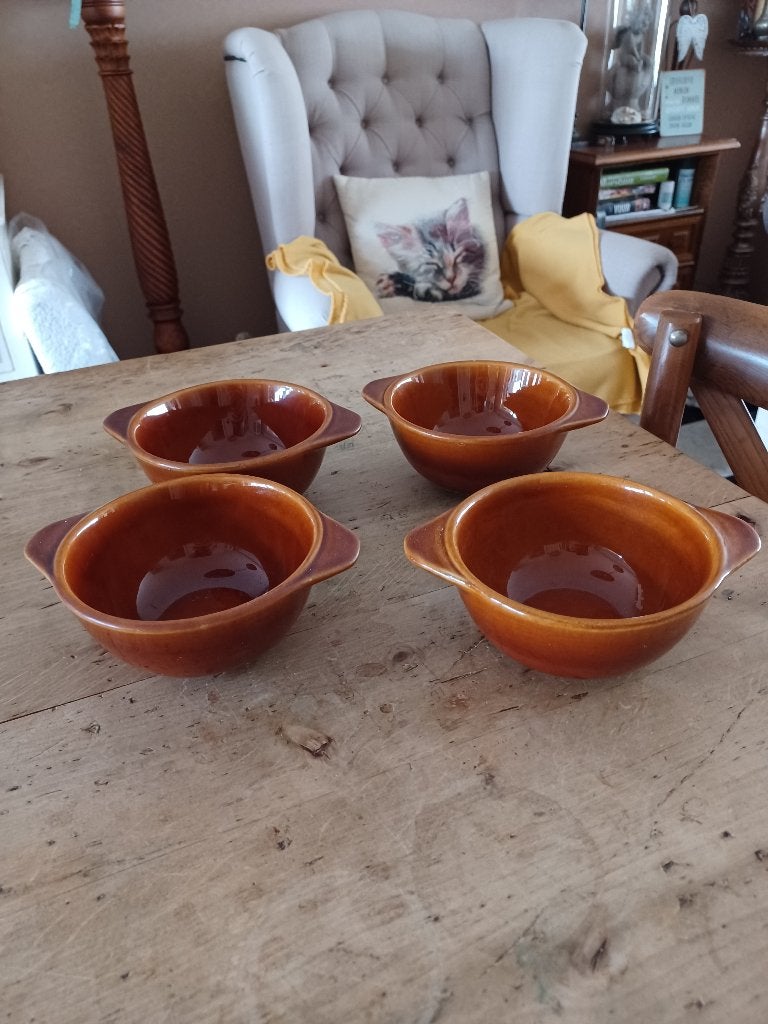 BOCH BRUIN 4 SOEPKOMMEN MET 2 OREN, Antiek en Kunst, Ophalen of Verzenden