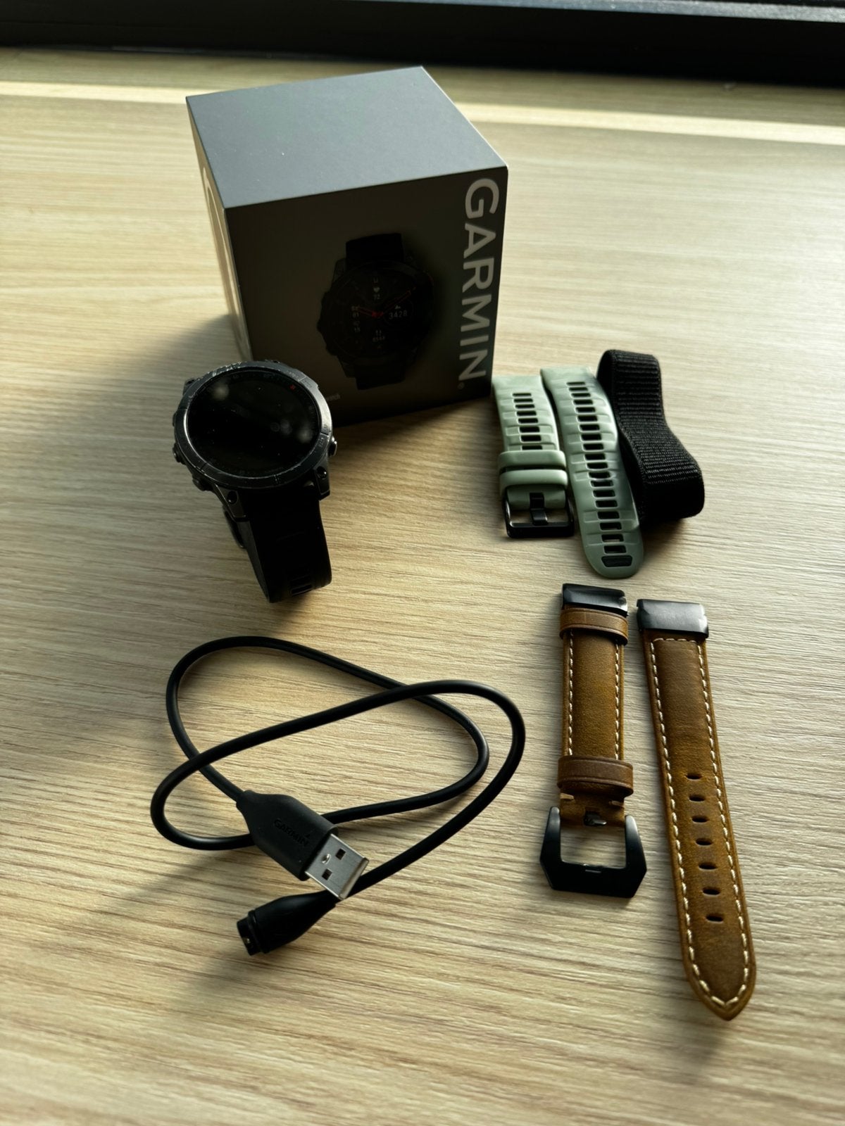 Garmin epix Gen 2 - Sapphire 47mm Titanium + extra bandjes, Gebruikt, Stappen, Zwart, Ophalen of Verzenden