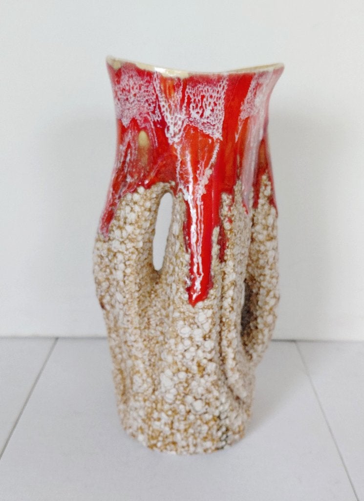 Vase Vallauris Fat Lava, céramique biologique française '60, Maison & Meubles, 26 cm, Comme neuf, Convient pour fleurs séchées
