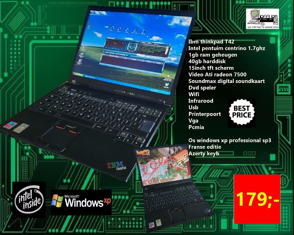 ibm thinkpad T42 centrino 1.7ghz win xp retro, Ophalen