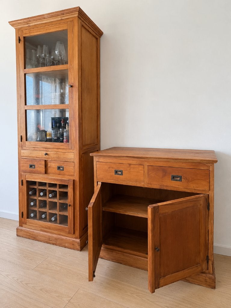 ENSEMBLE BUFFET ET VITRINE EN TECK – 550 €, Maison & Meubles, Teck, 25 à 50 cm, 100% TEK, Utilisé