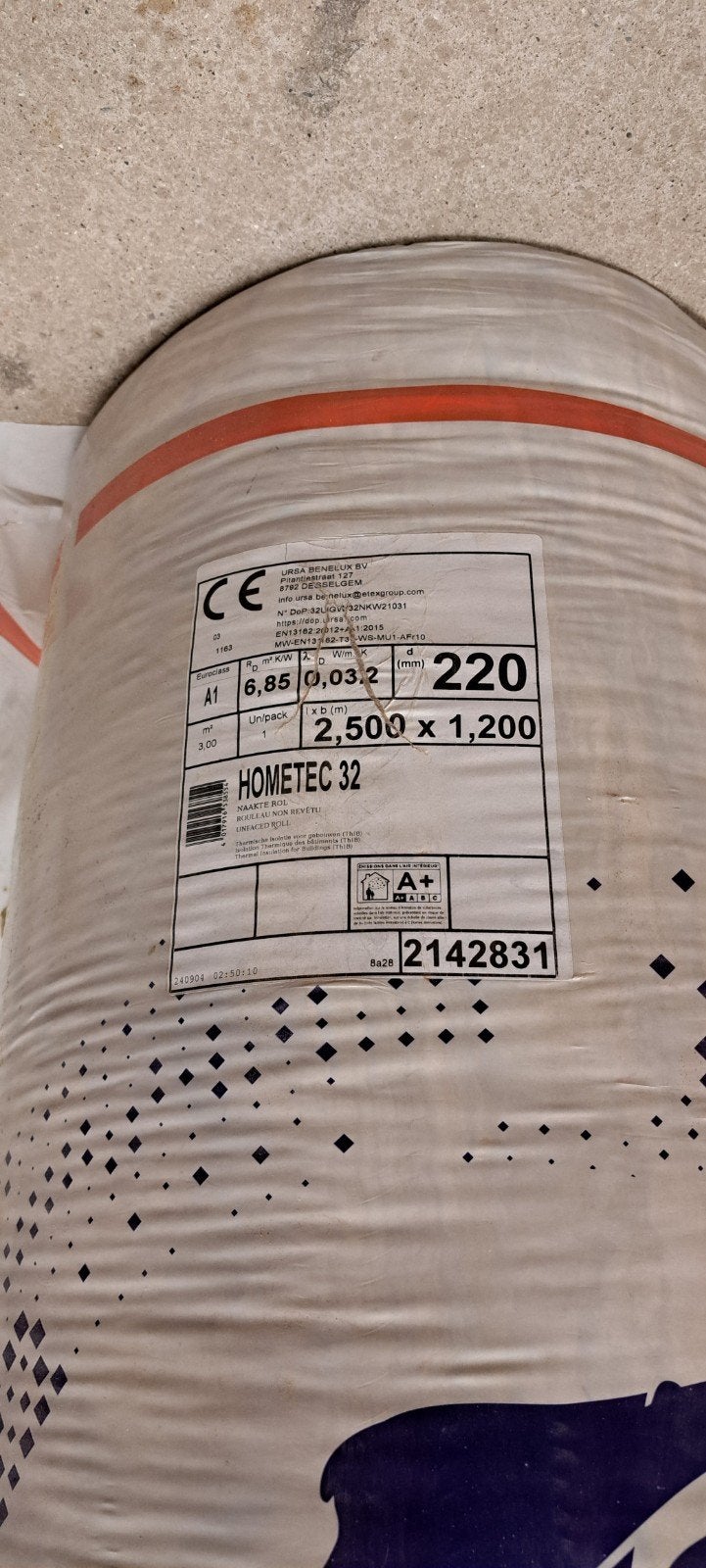 Glaswol, Ursa Hometec 32. Dikte 22cm. 3 Rollen beschikbaar., Doe-het-zelf en Bouw, Isolatie en Afdichting, Ophalen, Glaswol