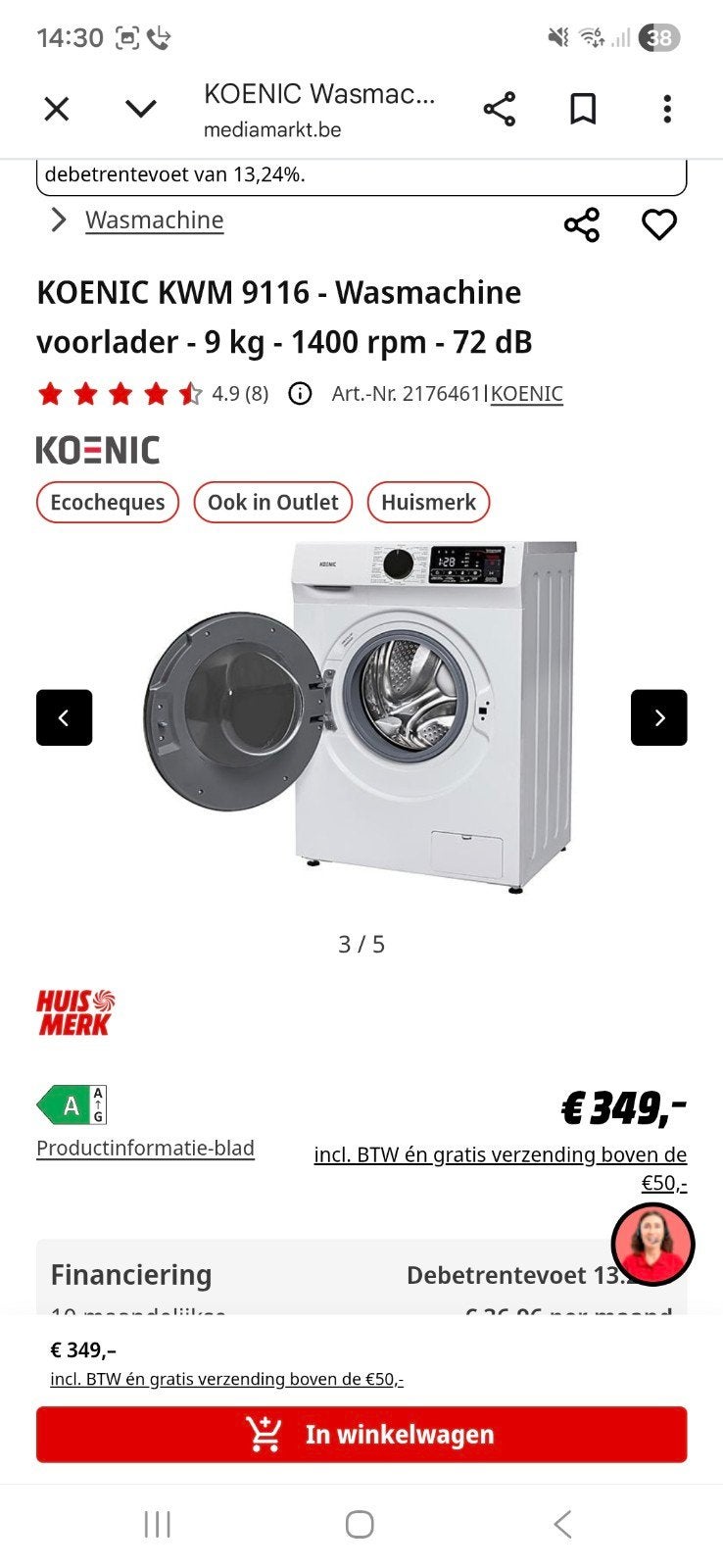 Machine à laver New 9KG, Enlèvement ou Envoi, Chargeur frontal