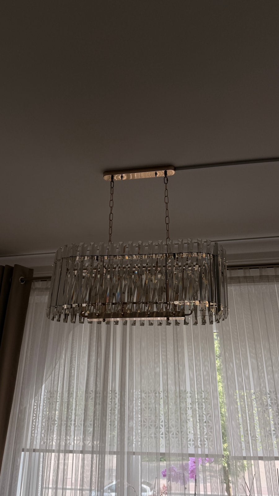 Kristallen hanglamp voor de eettafel – Goudkleurig, Ophalen, 70 cm, Modern, Hanglamp