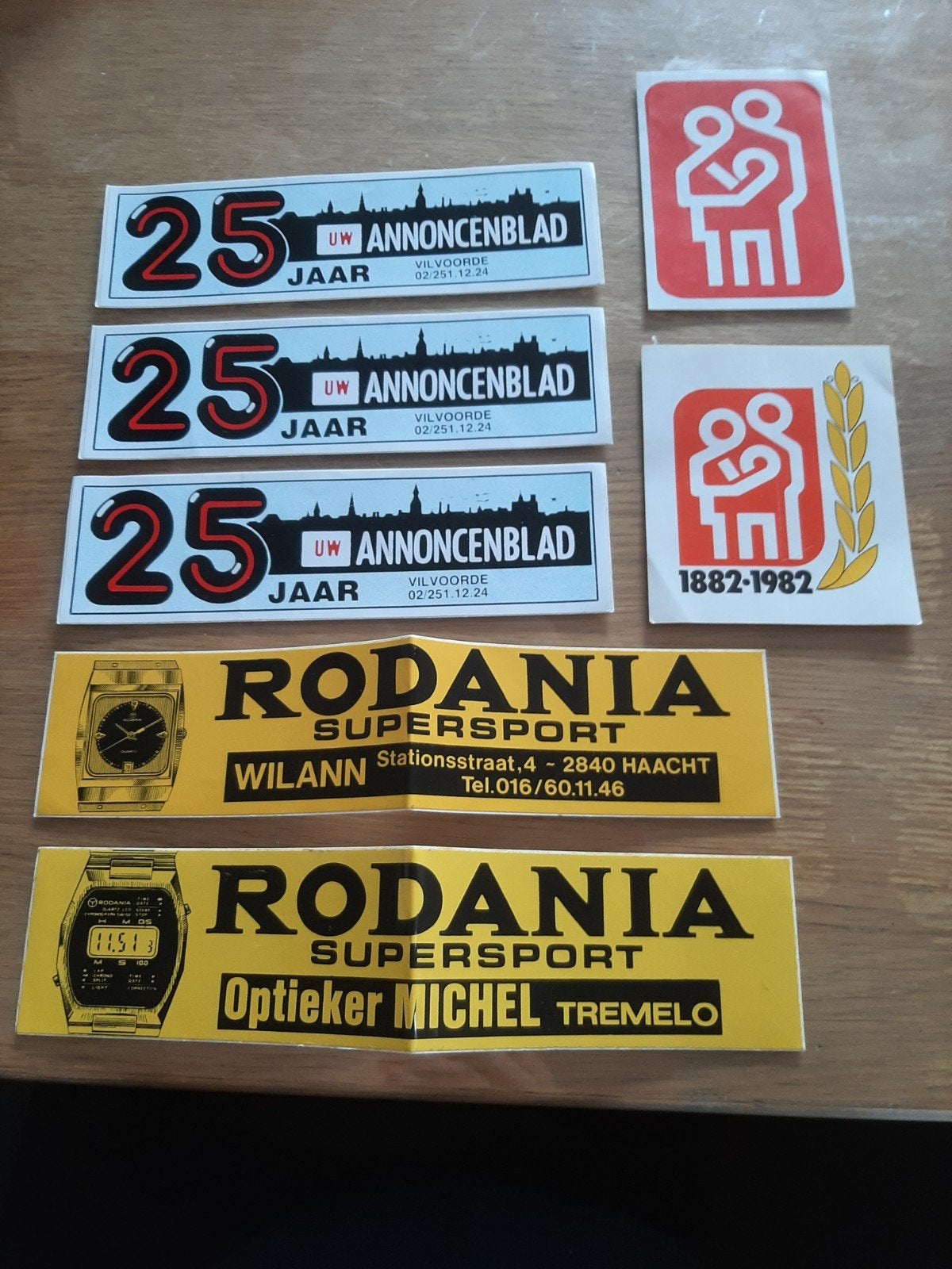 Vintage reclame stickers Rodania & ziekenfonds set jaren 80, Ophalen of Verzenden