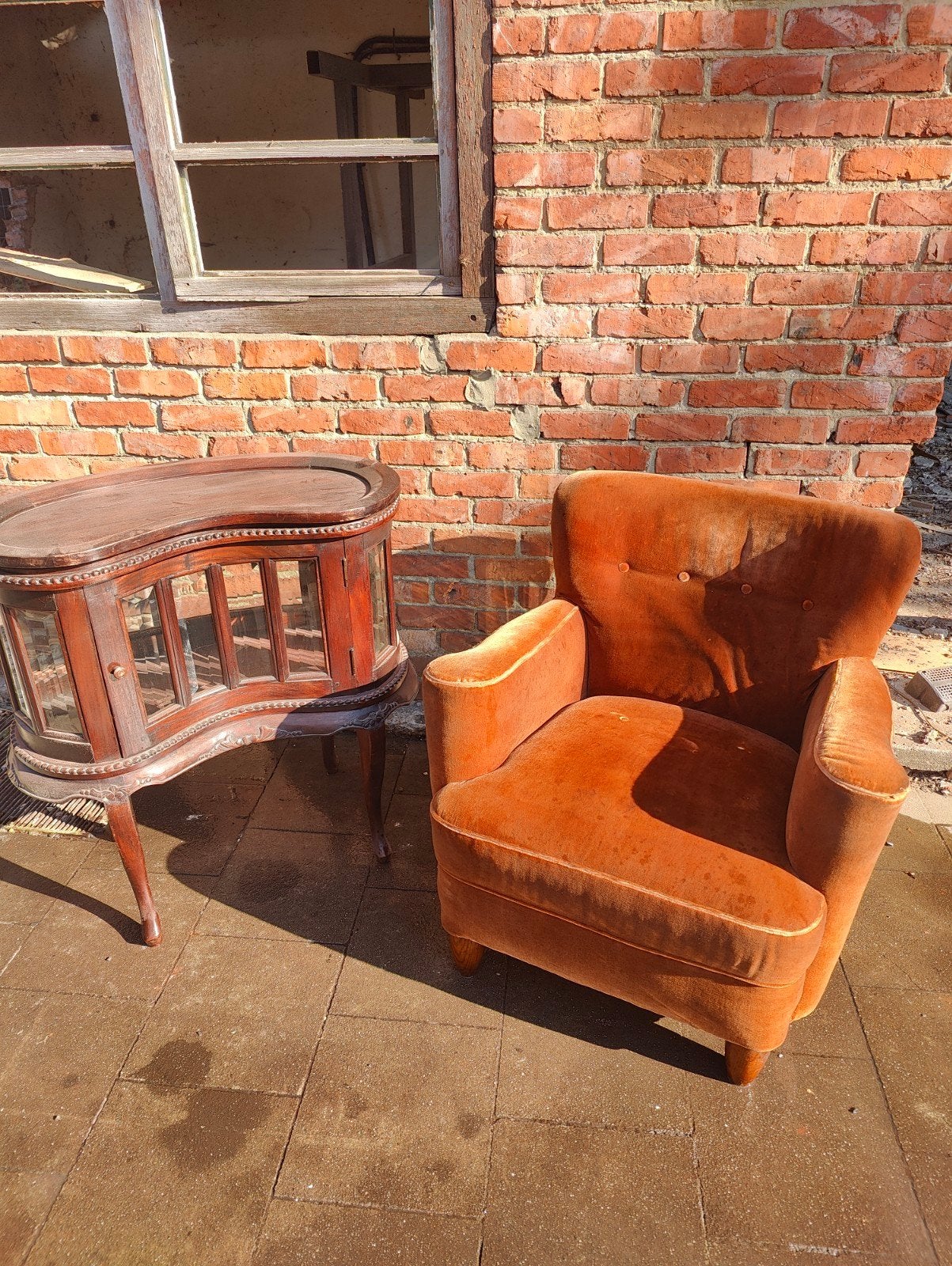 vintage oranje velours fauteuil, Huis en Inrichting, Ophalen