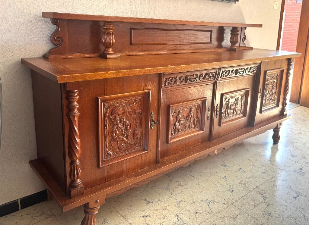Eiken buffetkast, Huis en Inrichting, Kasten | Buffetkasten, Ophalen, Gebruikt, Met lade(s), 100 tot 150 cm