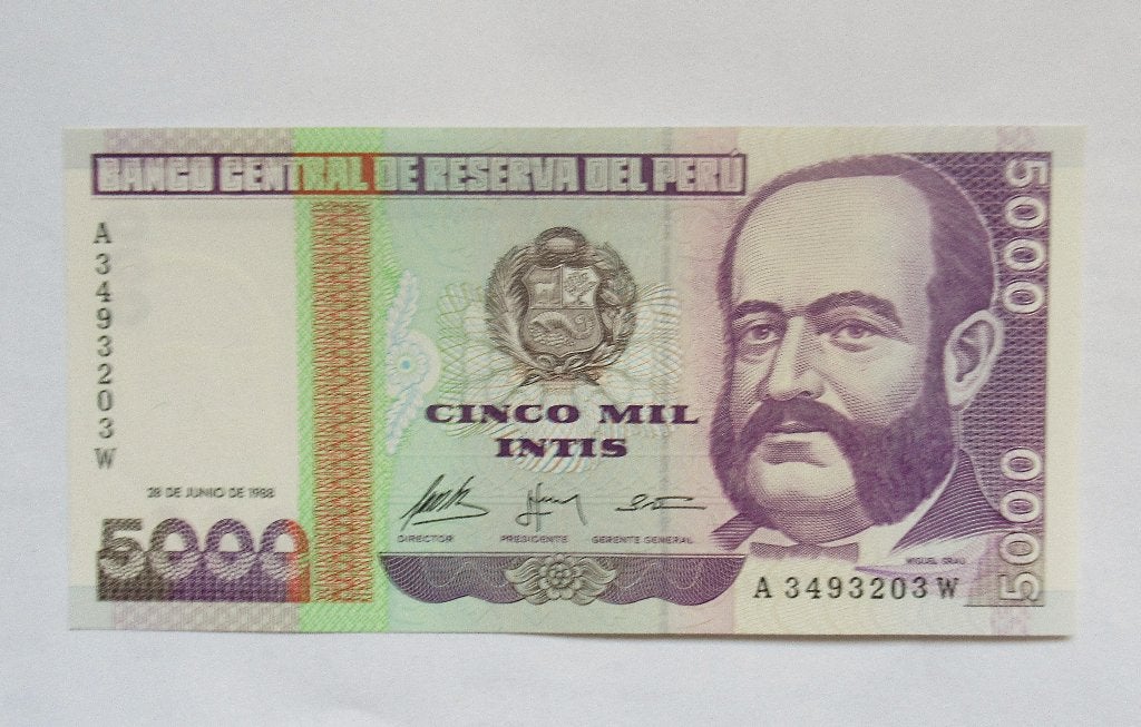 Peru 5000 Intis 1988, Postzegels en Munten, Verzenden, Zuid-Amerika