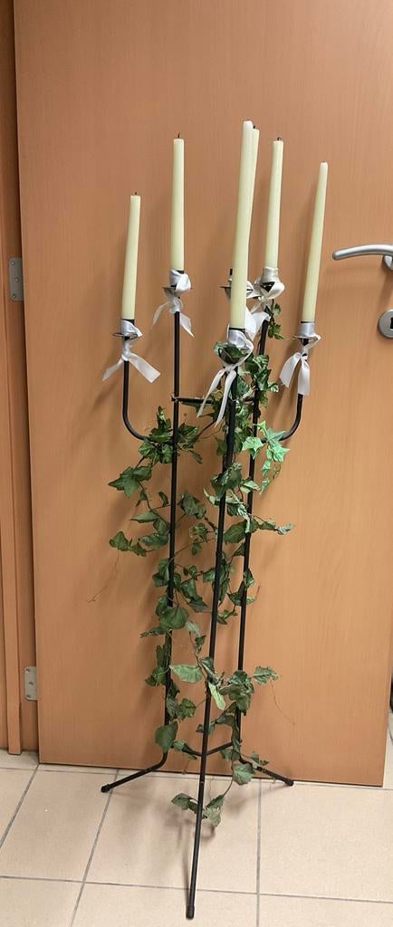 Kandelaar met kaars en kunstplant, Ophalen, Gebruikt, Kunstplant