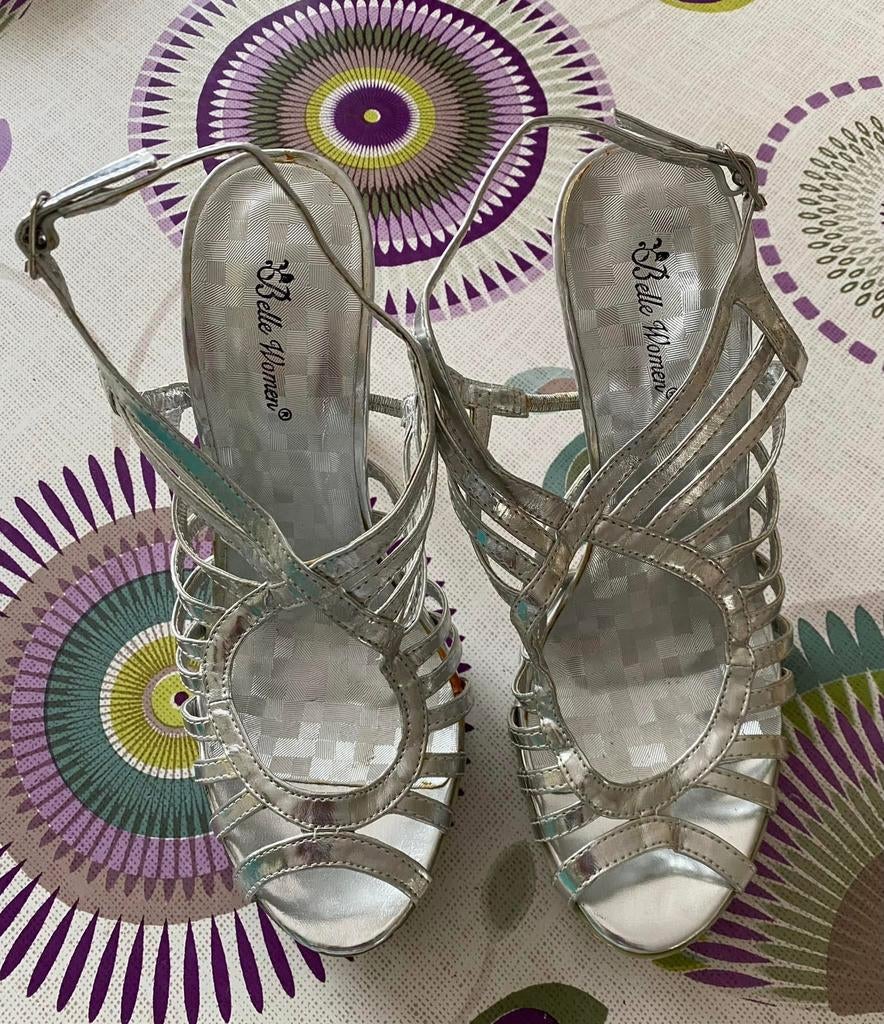 Sandalen met zilveren hak — Belle Women — Maat 38, Ophalen of Verzenden