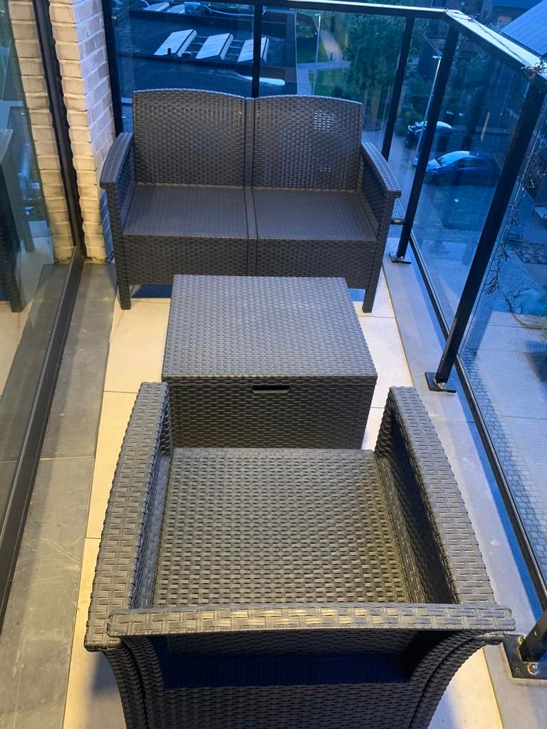 Zwarte tuinmeubels met zitkussens, Ophalen, Kunststof, 3 zitplaatsen, Loungeset