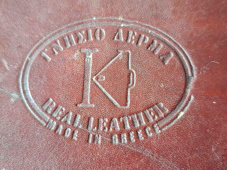 Antieke grote lederen tas, in dik leder, 57 cm, Ophalen of Verzenden