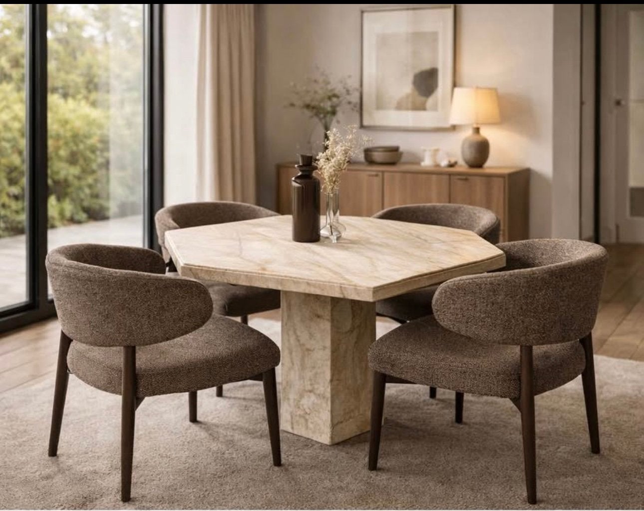 Vintage Zeshoekige Marmeren Eettafel, Ophalen, Zo goed als nieuw, Eettafel