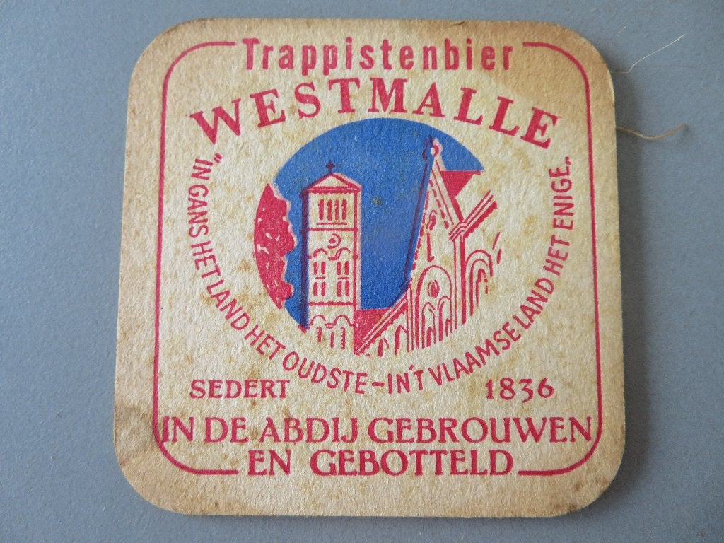 oud bierviltje Westmalle Trappistenbier blauw rood, Ophalen of Verzenden, Zo goed als nieuw, Viltje(s), Overige merken