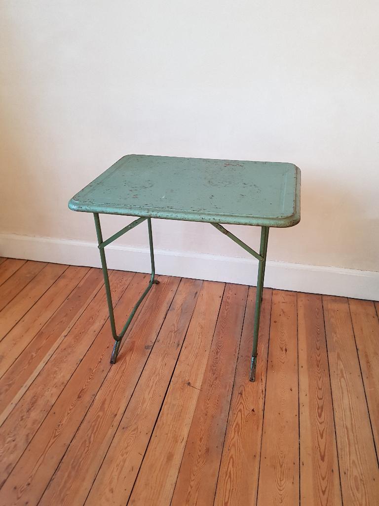 Table vintage pliable LAMA  1960 - métallique - verte, Enlèvement ou Envoi, Comme neuf, Table de camping