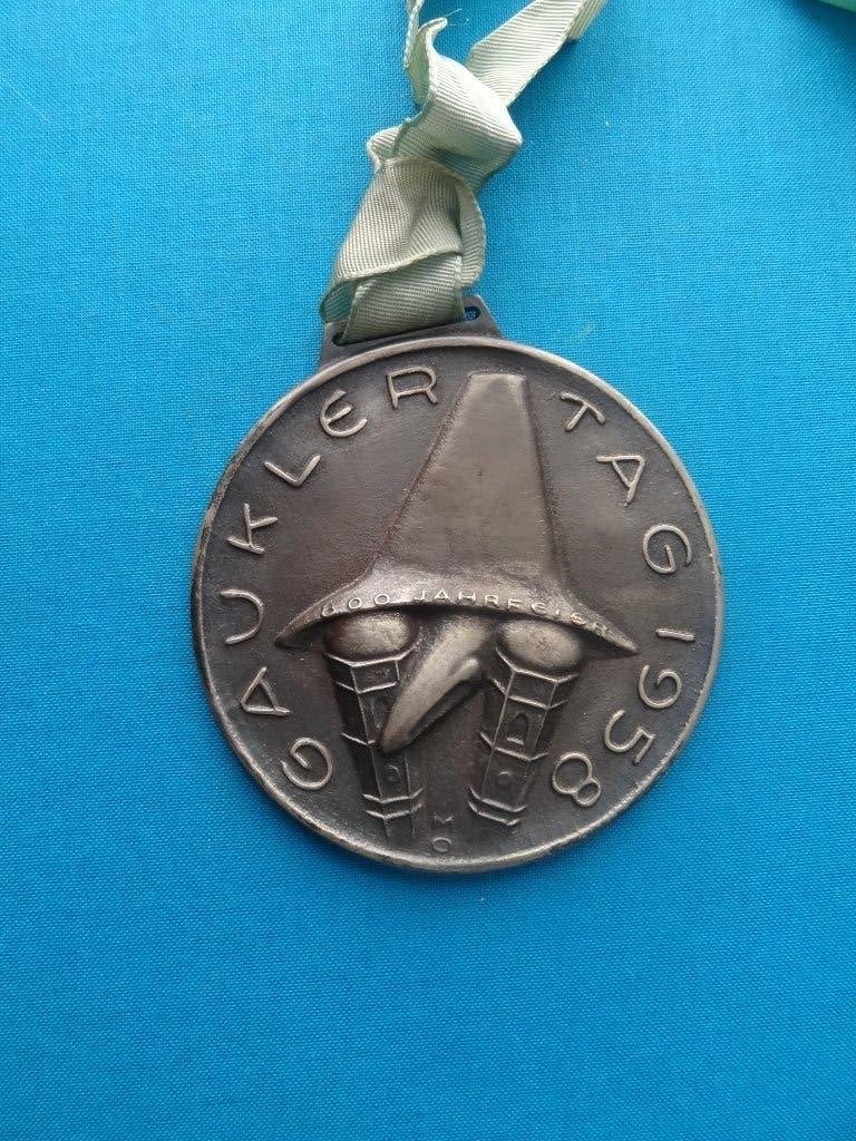 Gaukler Tag 1958, 800 Jahre Feier, van tin met lint, Verzenden, Gebruikt, Overige onderwerpen, Button