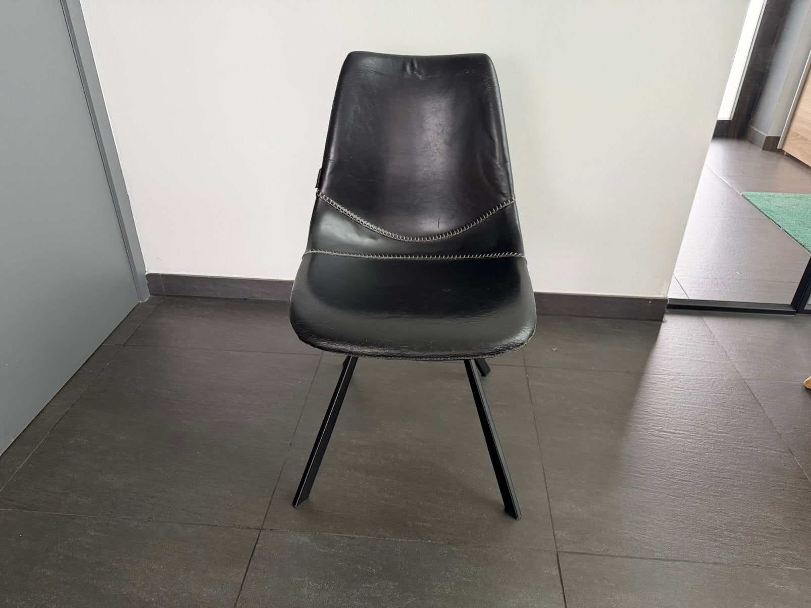 8 zwarte lederen stoelen, Ophalen, Gebruikt, Zwart, Leer