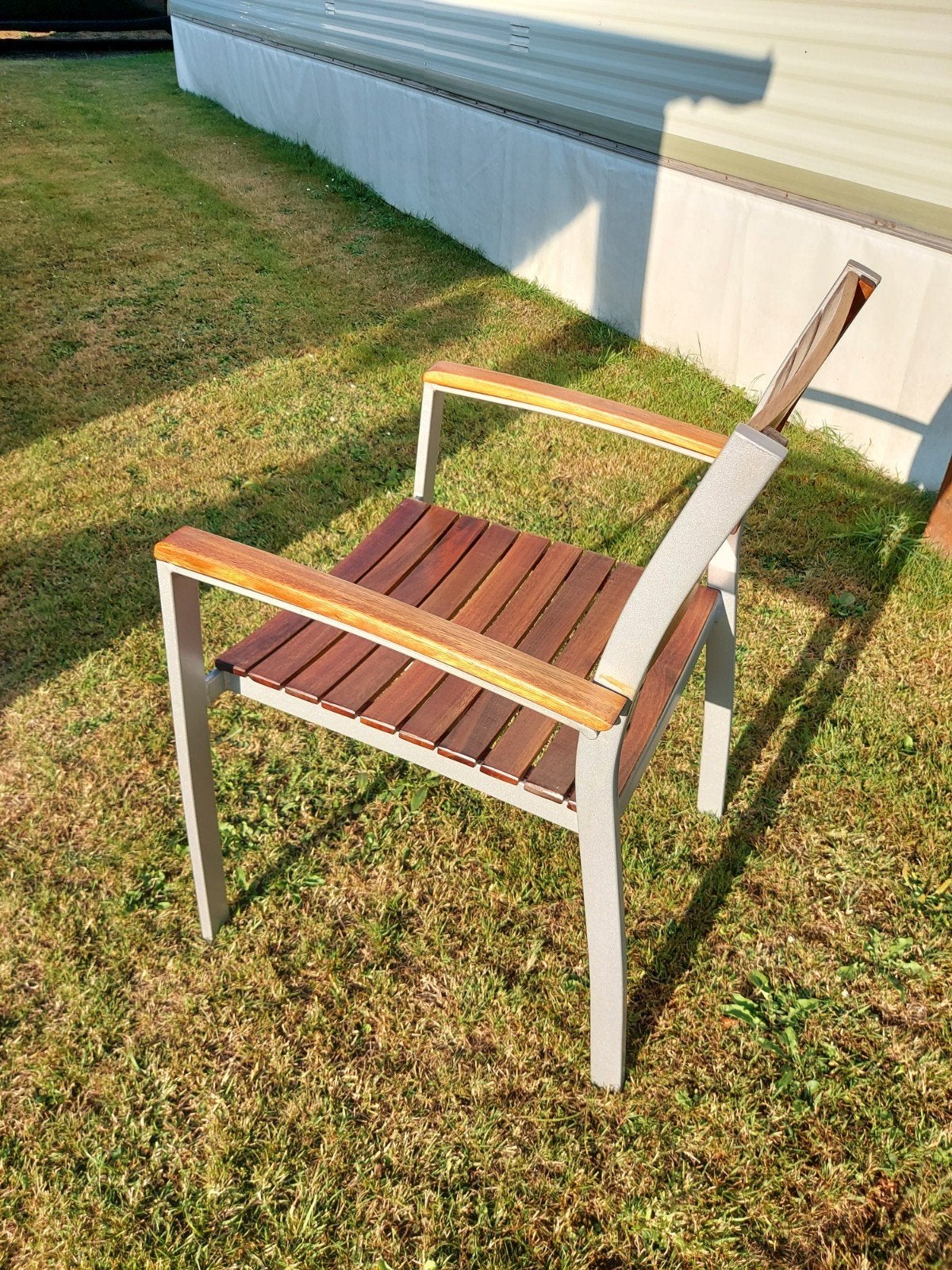 tuinset tafel en 4 stoelen alluminium en hout., Ophalen, 4 zitplaatsen, Gebruikt, Aluminium