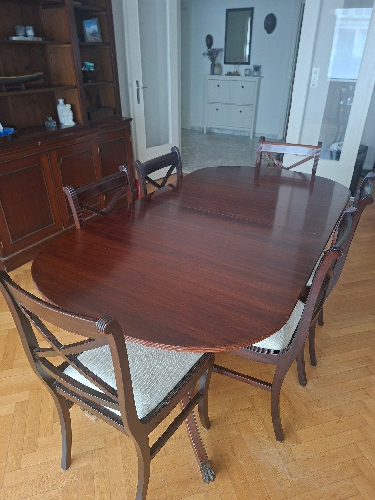 Verlengbare eettafel met 8 stoelen, Ophalen, Gebruikt, 50 tot 100 cm, Vijf personen of meer