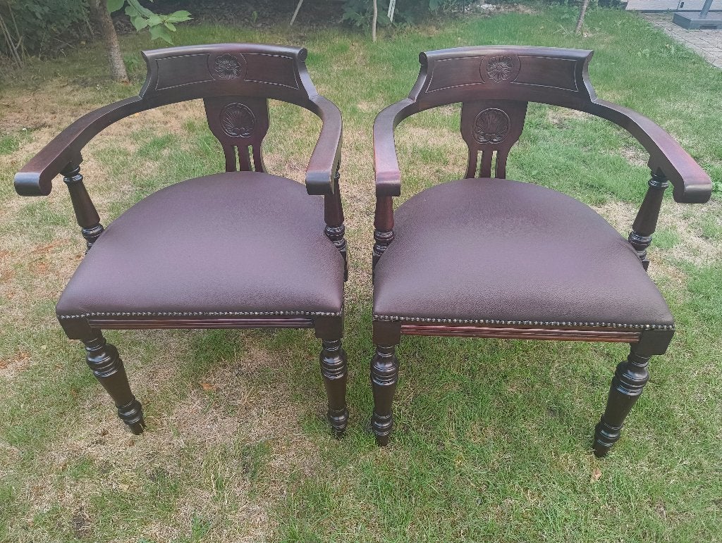 Set van 2 Klassieke Engelse Bureaustoelen in Bruin Leder, Huis en Inrichting, Bureaustoelen, Ophalen, Bruin, Bureaustoel