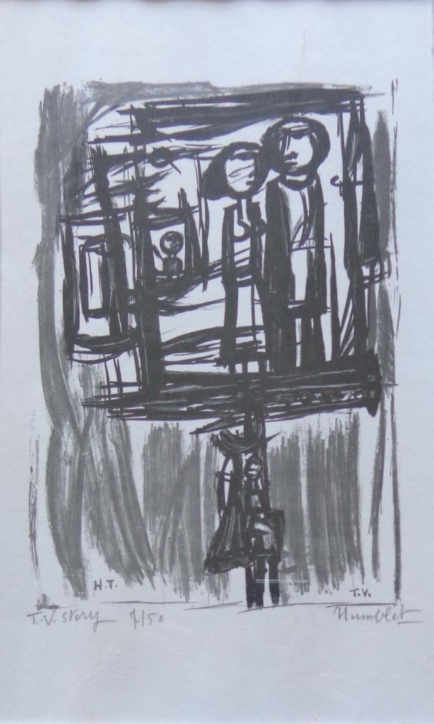 THEO HUMBLET / TV STORY / ZW-W LITHO / 40x30cm / KADER / SIG, Ophalen of Verzenden