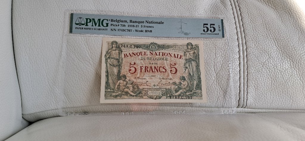 5 Francs 1921 - PMG-55 EPQ, Ophalen of Verzenden, Los biljet
