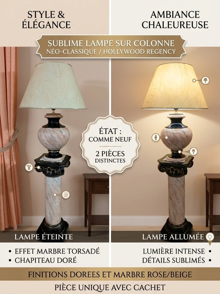 Sublime Lampe de Salon sur Colonne - Comme neuve, Enlèvement, Comme neuf, Autres matériaux, Néoclassique / Hollywood Regency