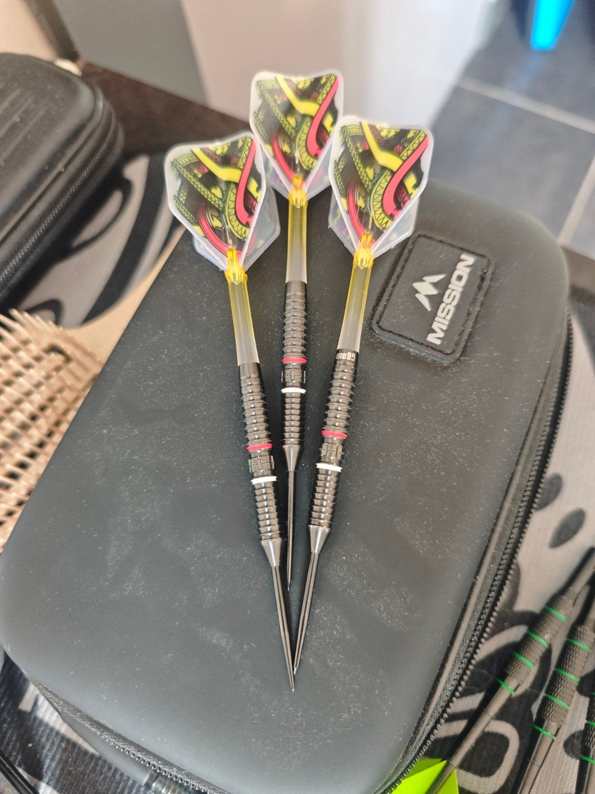 darts met case en Flights, Enlèvement, Comme neuf, Fléchettes