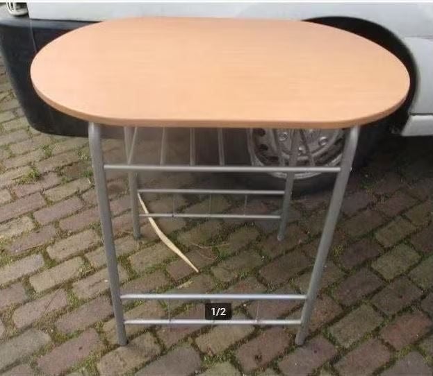 Belle table de cuisine ovale en métal et bois - 85x53x81, Métal, Quatre personnes, Comme neuf, Enlèvement