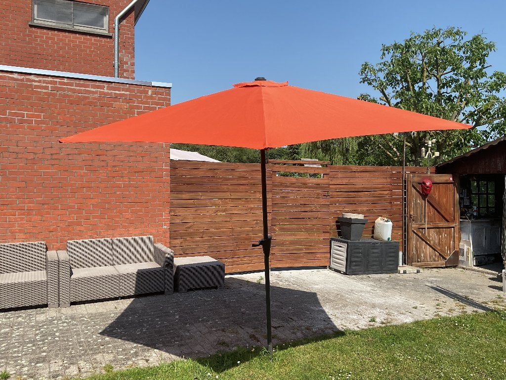 Parasol rood 2m90 diameter zonder voet, Tuin en Terras, Parasols, Ophalen, Nieuw