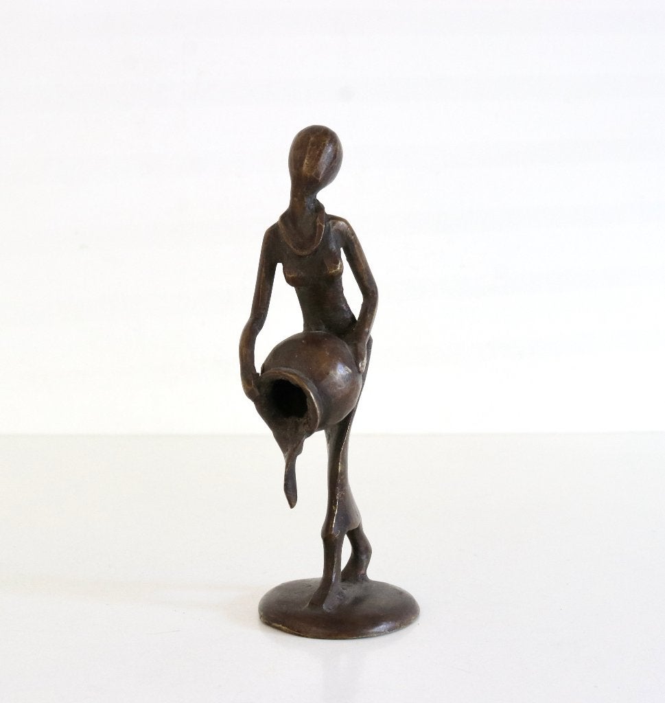 Bronzen beeldje Burkina Faso abstracte Afrikaanse vrouw, Antiek en Kunst, Ophalen of Verzenden, Brons