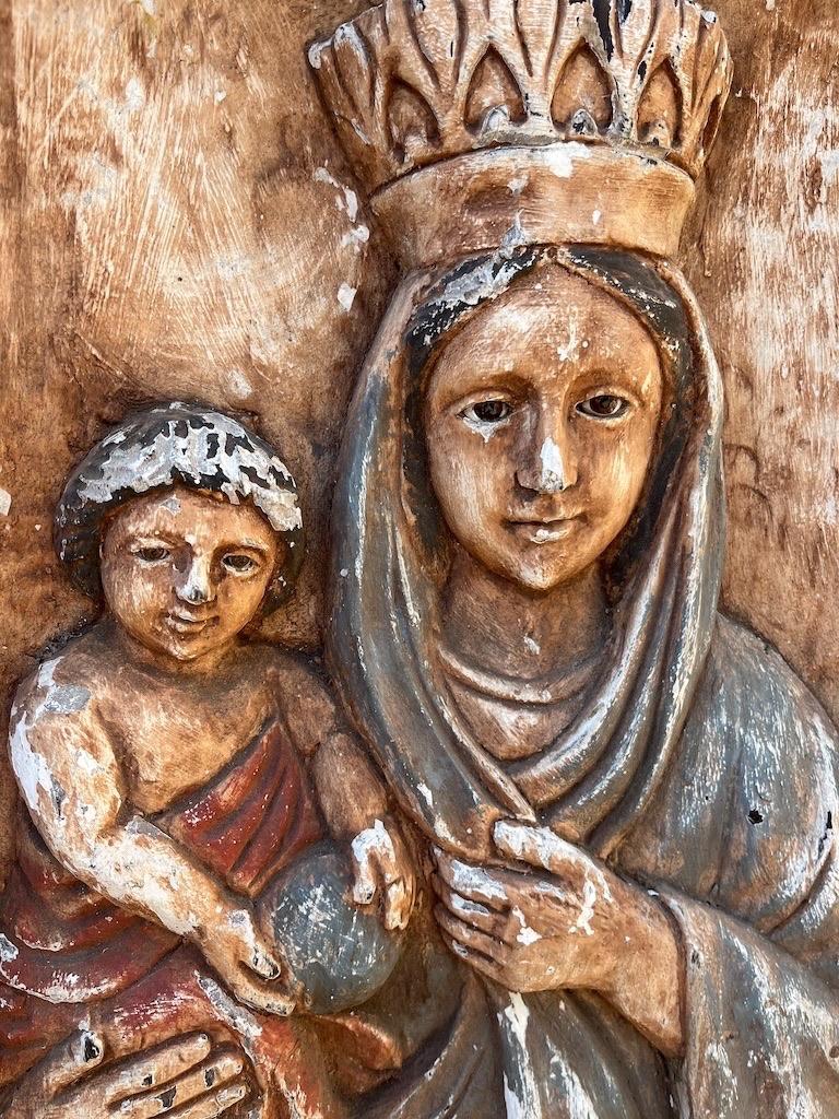 Antieke Houten Icoon afbeelding Maria en Jezus Datering 1875, Antiek en Kunst, Ophalen