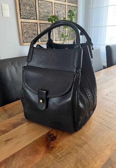 Sac Delvaux vintage "Belon GM" toile de cuir noir, Enlèvement, Utilisé, Noir, Sac à main