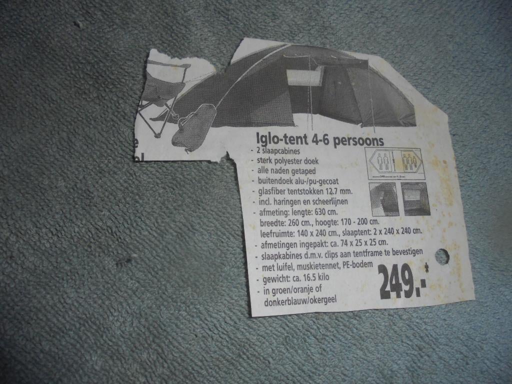 iglo tent 4-6 persoons, Caravans en Kamperen, Tenten, Ophalen, Zo goed als nieuw, Tot en met 6
